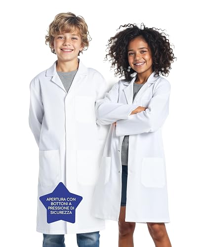 Hugabug Children's Unisex Lab Coat Ages 6-14, Doctor Coat with Pockets, Kids Medical Science Coat Halloween Costume