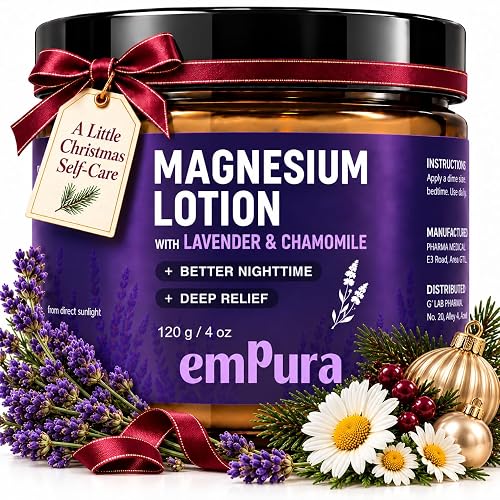 EMPURA Lavender Magnesium Lotion, Relaxing Gifts for Women, 4 Oz | Lavender & Chamomile Formula for Evening Massage, Legs & Feet – A Thoughtful Birthday Gift for Women