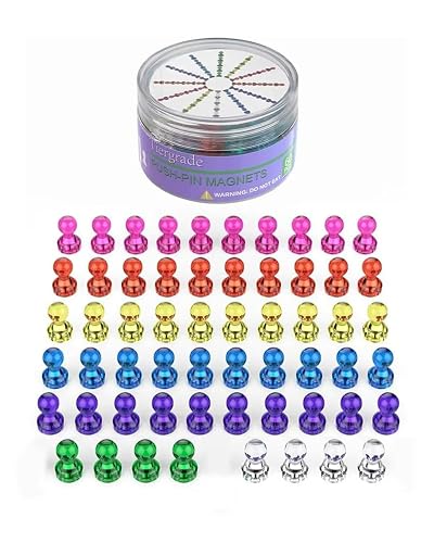 Tiergrade Push Pin Magnets - 58 Pack 7 Assorted Color Strong, Office, Use at Kitchen Home and School Classroom, for Refrigerator Dry Erase Board and Whiteboard.