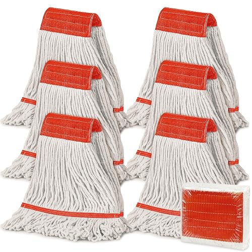 KalTell 6PK Commercial Cotton Mop Head Replacement, Heavy Duty String Mop Refills, Highly Absorbent Industrial Wet Mop Heads for Restaurant, School & Warehouse Cleaning Janitor Supplies-Safety Orange