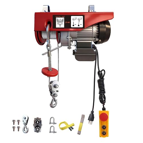 ZHAN · YING Electric Hoist, 440 lbs Material Handling Tool, 110V Electric Winch with 14ft Wired Remote Control，Lift Hoist for Factories, Warehouses, Construction Site, Attic