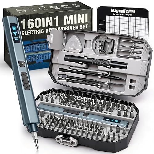160 in 1 Mini Electric Screwdriver Set: Cordless Precision Power Tool Kit | 140 S2 Magnetic Bits, 5 Torque Settings, 4 LED Lights, Storage Case, PC Electronics Repair, Men's Tech Gift