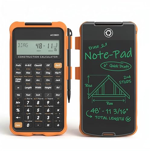 Construction Calculator Engineering Calculator with Writing Tablet | Professional Math Tool for Contractors, Carpenters, Feet-Inch-Fraction Converter with Sturdy Protective Cover