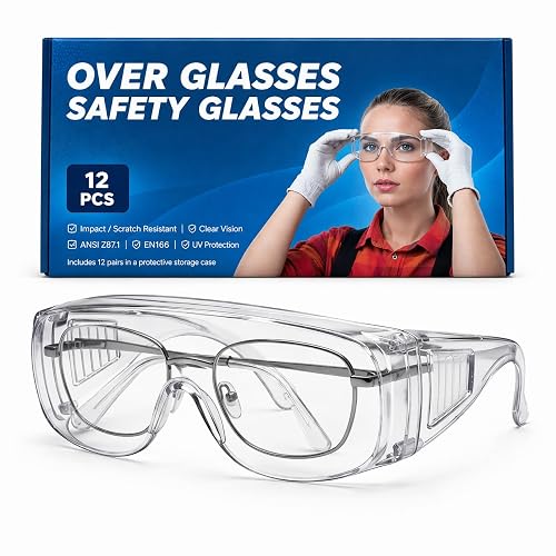 12 Pack Safety Glasses Over Eyeglasses with Anti-Fog and Scratch Resistant ANSI Z87
