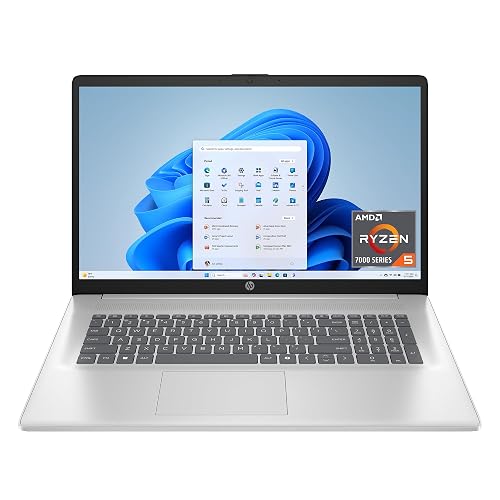 HP 17.3 inch Laptop, HD+ Display, AMD Ryzen 5 7520U, 16 GB RAM, 512 GB SSD, AMD Radeon Graphics, Windows 11 Home, Natural Silver, 17-cp2199nr