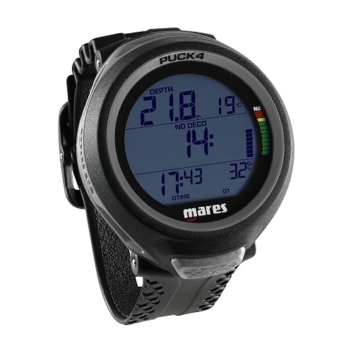 Mares Puck 4 Wrist Dive Computer | Entry-Level Watch-Style One Button Control Underwater Scuba Diving Computer, Black/Black