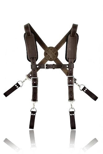 LAUTUS Full Leather Work Tool Belt Suspenders w/Chest Strap| | Comfortable & Heavy Duty | Fully Adjustable | Construction Grade |