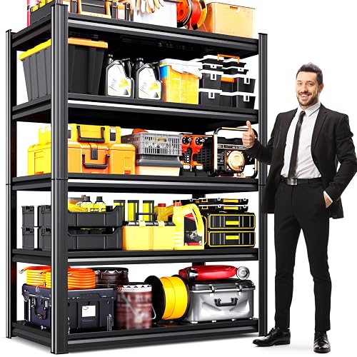 JOJUOU Heavy Duty Garage Shelving, 5-Tier Adjustable All Metal Storage Rack for Tools, Storage Bins & Bulk Items, Utility Steel Shelf for Garage,Warehouse, Workshop,Basement&Pantry,71"H x 46"W x 20"D