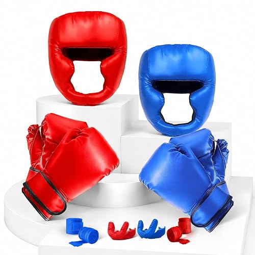 14 Pcs Boxing Set Boxing Equipment Set for Beginners Including 2 Pair of 6 oz Boxing Gloves Headgear Helmet Hand Wraps Mouth Guards Gifts Training Equipment