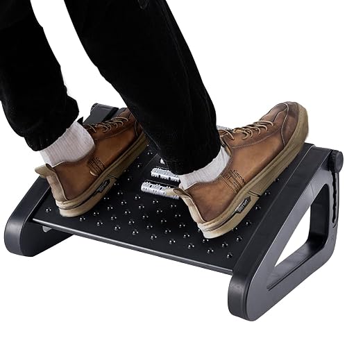 CasaZenith Foot Rest, Six Heights Adjustable Foot Rest Under Desk at Work | Ergonomic Foot Stool for Under Office Desk, Under Desk Footrest with Foot Massage Roller, Chair Footrest for Leg Rest - Black