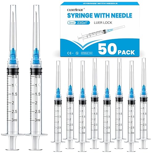 50 Pack 3ml/cc 23g 1 inch, Individually Wrapped, Values are Clear and Easy to Read
