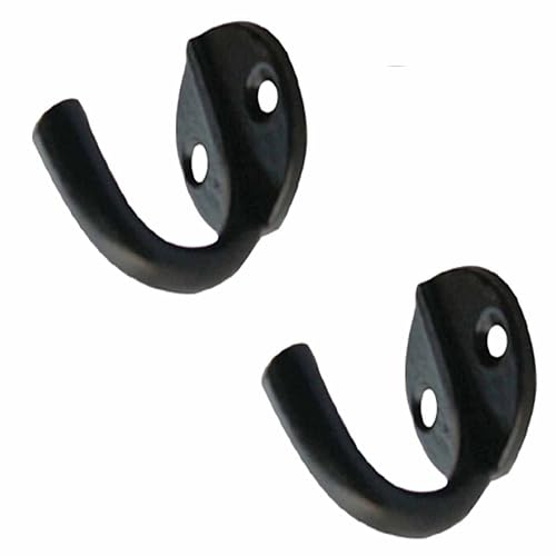 Renovators Supply Manufacturing RSF Single Coat Hook, Wrought Iron Black Powder Coat, Wall Mount Hanger, 1.5 in x 1.75 in, Pack of 2