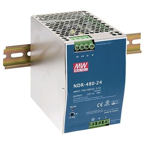 MEAN WELL Industrial DIN Rail Power Supply, 24 Volt 20 Amp 480 Watt - NDR-480-24