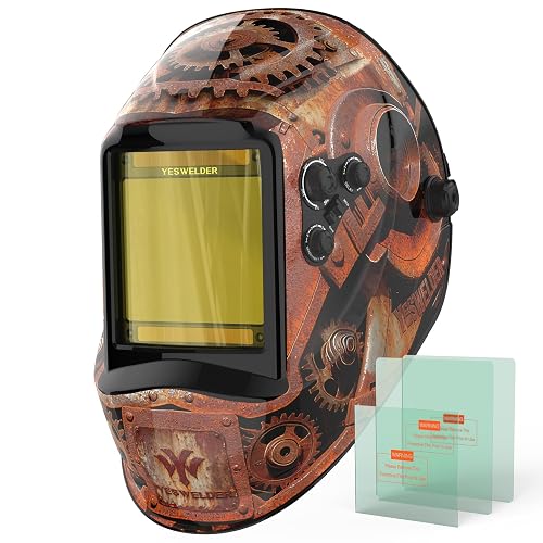 YESWELDER Auto Darkening Welding Helmet, Large View, LYG-M800H-RG | 1/1/1/1 True Color, 4 arc sensors, 1/30000s response, shade 3/5-9/9-13 for WELD/CUT/GRIND, blue light blocking lens