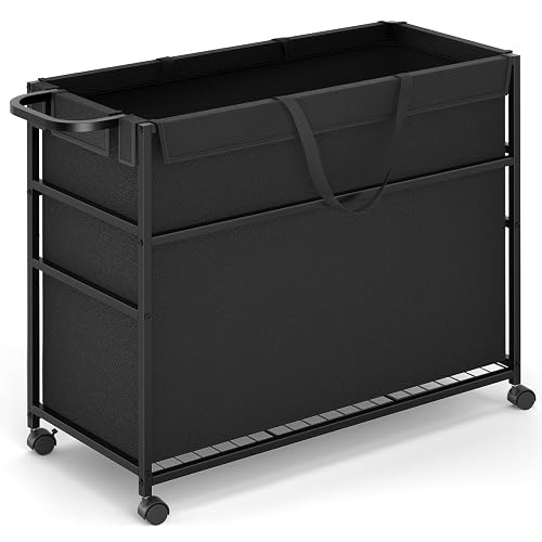 DAOUTIME Commercial Trash Can Cart, 51.5Gal Office Trash Cart (2 Lockable), Recyclable Cardboard Box/Paper Organizer, Large-Capacity Laundry Cart for Hotel/Office/Home/Nursing Home/Groceries/Supplies