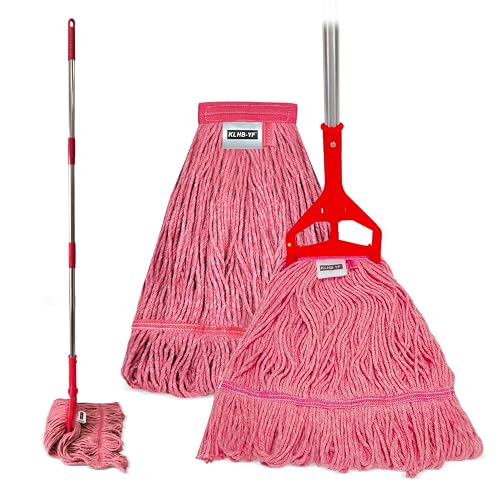 KLHB‑YF Commercial Cotton Mop, Heavy‑Duty Industrial Design, 152 cm Handle, 2 Replacement Heads, Fade‑Resistant Pink Refill
