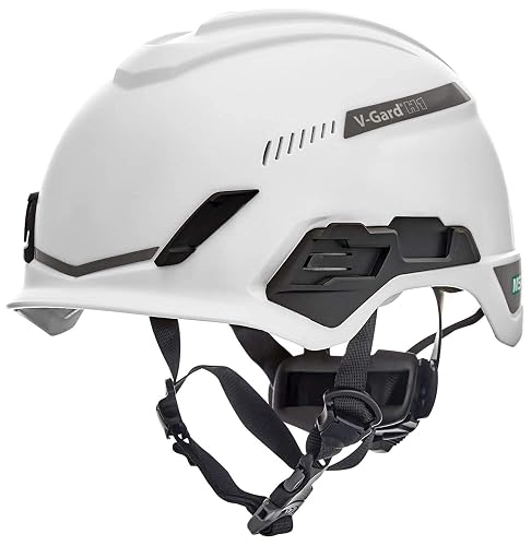 MSA 10194783 H1 V-Gard Helmet with Fas-Trac III Ratchet Suspension | Polyethylene Shell, Superior Impact Protection, Self Adjusting Crown Straps - Standard Size in White