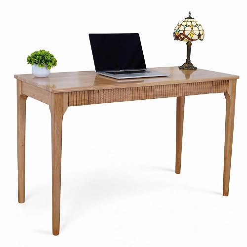 SARUDIIR Solid Wood Desk with Drawers, 47inch Natural Computer Desk | Modern Minimalist Study Desk for Home Office Bedroom Study Room