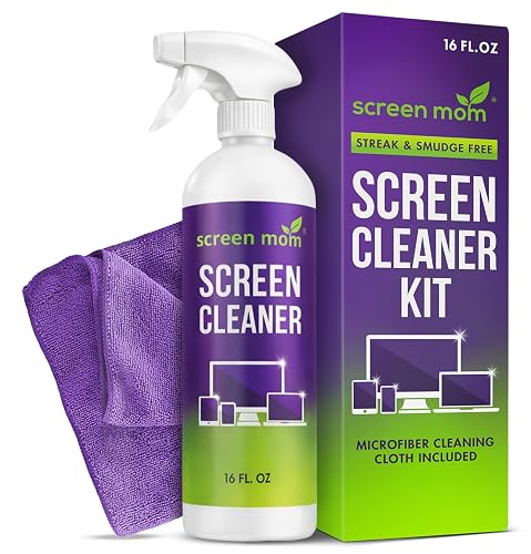 Screen Mom Screen Cleaner Spray 16oz Bottle for TV, Car, Laptop & Computer | Streak-Free Cleaning, Glass & OLED Safe, Alcohol-Free Formula, Scratch-Resistant Microfiber Cloth, Safe for Phones & Tablets