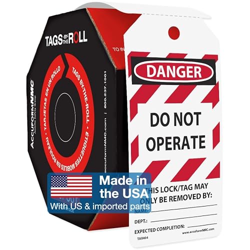 AccuformNMC 100 Lockout Tags by-The-Roll, Danger Do Not Operate | US Made OSHA Compliant Tags, Waterproof PF-Cardstock, Resists Tears, 6.25"x3", TAR404
