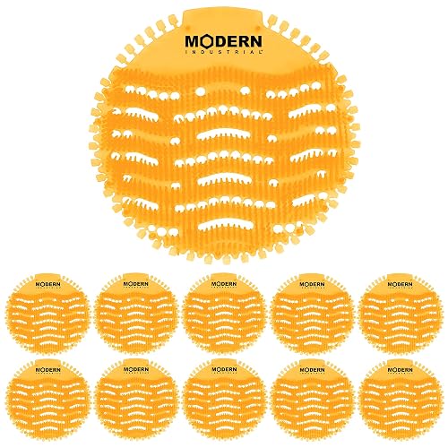 Modern Industrial Urinal Screen and Freshener (10-Pack) of Orange Citrus | Fits All Urinals, Minimizes Splash and Odors for Clean, Fresh Restrooms in Offices, Schools, and Restaurants (Pack of 10)
