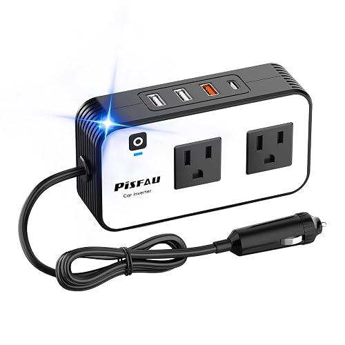 PiSFAU 200W Car Power Inverter - DC 12V to 110V AC Car Plug Adapter Outlet | Dual AC Outlet 4.8A 24W USB-A/C, Portable Cigarette Lighter Charger for Laptop/Camping/Road Trip Essential/Vehicle Accessorie
