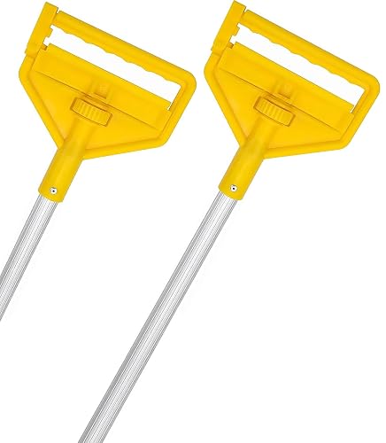 VOUBIEN Commercial Mop Handle Heavy Duty,60" Industrial Mop Stick,Wet Mops Head Replacement Holder for Professional/Industrial Floor Cleaning, Yellow (Yellow, 2 Pack)