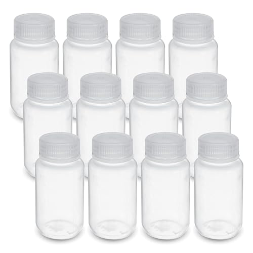 United Scientific™ Sample Bottles with Lids, Polypropylene, 125ml, 12-Pack | 4 oz Small Liquid Containers, Autoclavable Including Cap, BPA & Phthalate Free, Leakproof, RoHS Compliant, Wide Mouth Opening