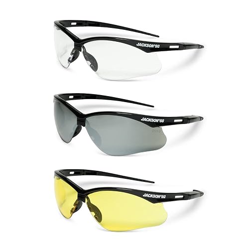 Jackson Safety 3-Pack SG Safety Glasses for Men & Women - ANSI Z87.1 | No-Scratch Lens Safety Glasses for Work & Leisure, Strong, Ultra-Flexible, Lightweight Frames, Soft-Touch Temple & Nosepiece