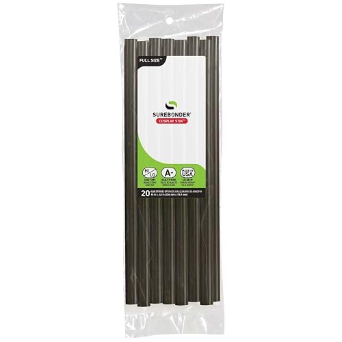 Surebonder Cosplay High-Temperature Hot Glue Sticks for Foam, Fabric, Leather, Wood, Metal, and Non-Porous Materials - Full Size 10" - 20 Pack (Black)