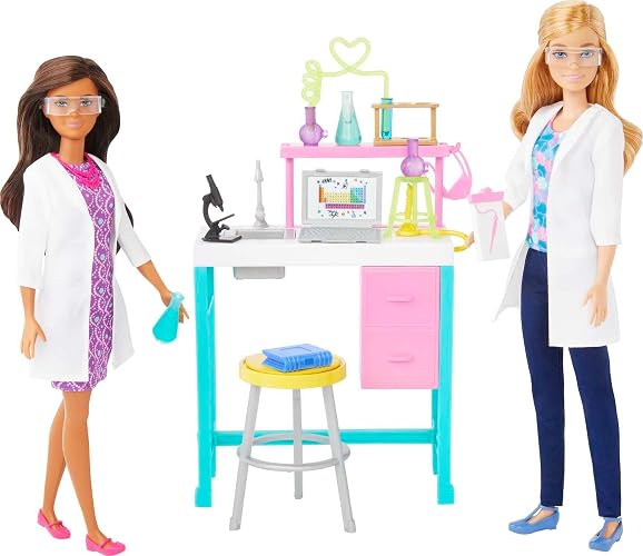 Barbie Careers Science Doll and Lab Themed Playset | 2 Fashion Dolls, 10+ STEM Themed Accessories & More, Ages 3+ (Amazon Exclusive)