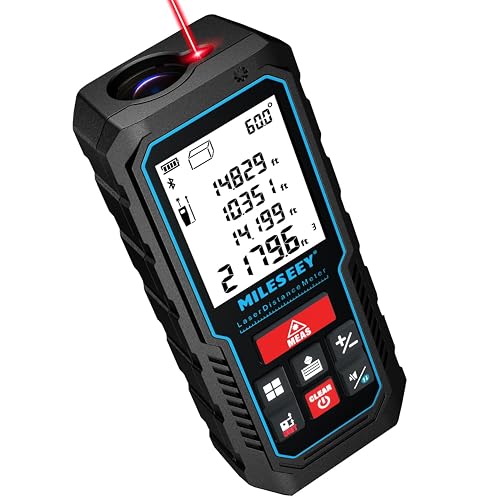 MILESEEY Laser Measure, Laser Measuring Tool with Angle Sensor | 2mm Accuracy, Distance/Area/Volume/Pythagorean Measurement, 2" LCD Backlit, Ft/In/Ft+In/M Unit Switching, Battery Included