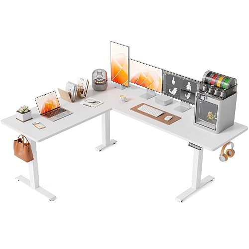 FEZIBO 75" x 63" L-Shaped Standing Desk - Adjustable Corner Desk L Shape, L-Shaped Adjustable Desk with Splice Board, L Shape Standing Desk, White