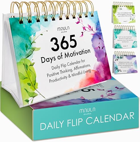 365-Day Motivational Flip Calendar - Inspirational Gifts for Women | 365+ curated non-cliché quotes & reflection prompts · perpetual, reusable yearly · sturdy desk stand · a gift for women