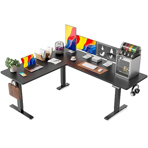 FEZIBO 75" x 63" L-Shaped Standing Desk - Adjustable Corner Desk L Shape, L-Shaped Adjustable Desk with Splice Board, L Shape Standing Desk, Black