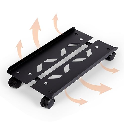 Hovadova Computer Tower Stand, Adjustable Mobile CPU Stand, Metal | PC Stand for Floor and Carpet; Improve Airflow; PC Holder with 4 Locking Wheels For Office,Gamers and Students