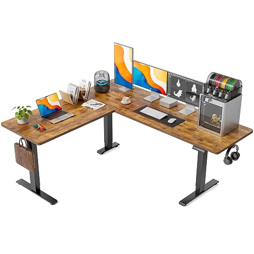 FEZIBO 75" x 63" L-Shaped Standing Desk - Adjustable Corner Desk L Shape, L-Shaped Adjustable Desk with Splice Board, L Shape Standing Desk, Rustic-Brown