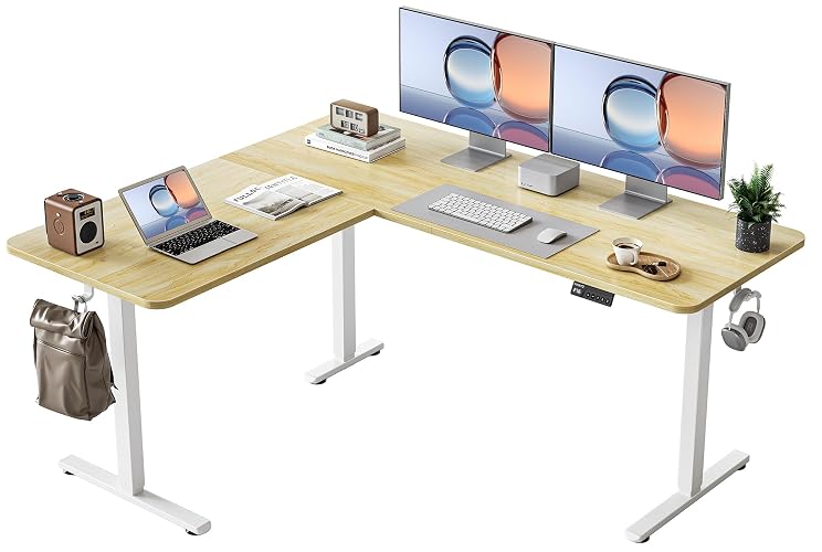 YIHAYO L Shaped Standing Desk Adjustable Height, 63 x 55 Inches Electric Corner Standing Desk, Natural