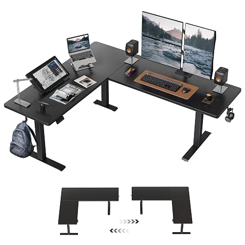 FEZIBO 75" x 63"L Shaped Standing Desk Adjustable Height, Electric Stand up Corner Computer Desk, Sit Stand Home Office Desk with Splice Board, Black