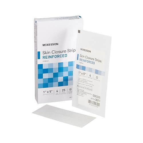 McKesson Skin Closure Adhesive Strips, White, 1 x 5 in, 25 ct | Reinforced Steri Strip for Wound Care