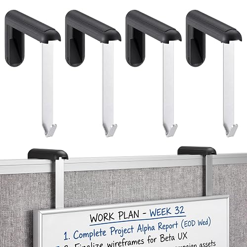 Flutesan 4 Pack Cubicle Whiteboard Tackboard Hangers, Black