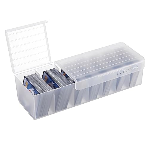 OwnMy Plastic Trading Card Storage Box Clear Trading Card Storage Case | Plastic Card Organizer Box with Dividers, Plastic Baseball Card Storage Box for Game Sports MTG TCG Cards, White
