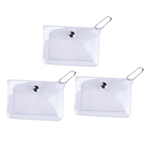 QUUPY 3Pcs 11x8CM Transparent Card Holder Mini Change Pouch with Snap Small Coin Purse Keychain Case for Business Card Storage Organizer