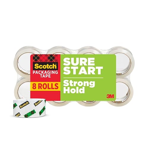 Scotch Sure Start Packing Tape Refill, 1.88 in x 54.6 yd, 8 Rolls | Clear Packing Tape, Easy Start, Quiet Unwind, Packaging Tape for Boxes, Shipping, Moving, and Storage