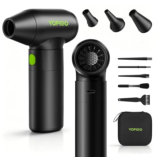 YOFIGO Compressed Air Duster, Clean Kit for Drone, Camera Lens & Computer | 3-Speed 150K RPM Deep Cleaning for PC, Keyboard, and Electronics. Eco-friendly Rechargeable Replaces Canned Air.