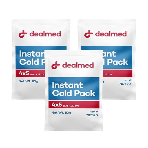 Dealmed Instant Cold Packs - Disposable Single Squeeze - 3 Pack 4 x 5 in | Nylon Shell, Rectangular Shape, White Color, Adult Use, 30 Second Activation, No Refrigeration Needed, 10 Minute Cooling