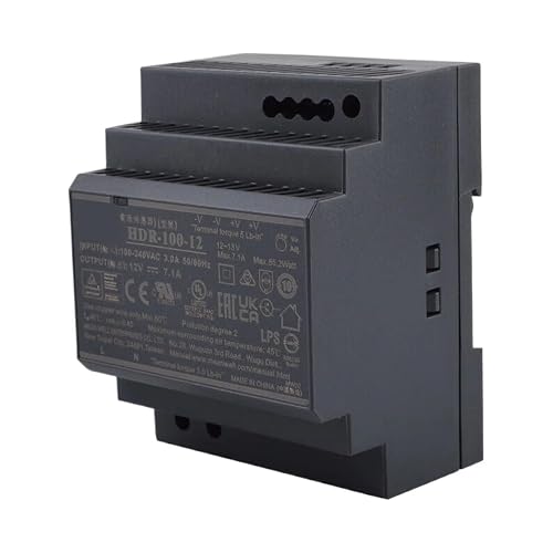 HDR-100-12 100W 12V 7.1A Industrial DIN Rail Power Supply/ 85-264VAC Universal Input,–Ultra-Slim DIN Rail Mount Switching Power Supply for PLC, Industrial Control, Security Cameras, LED Lighting