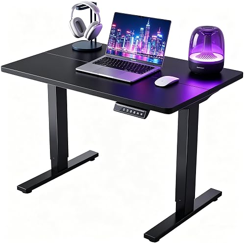 AdGiGi Electric Standing Desk, 32" x 24" Adjustable Height Sit Stand Desk, Small Space Workstation, Compact Computer Desk for Home Office, Stable Steel Frame (Black)