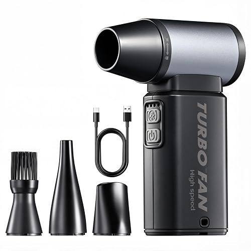 DaiweIon Compressed Air Duster, 110000RPM Super Power Cordless Air Duster | Dust Air Blower for Electronics, Rechargeable Brushless Blower, 6 Gear Adjustable, 4 Nozzles, Home & Outdoor Cleaning, Black