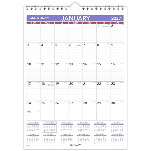 AT-A-GLANCE 2027 Wall Calendar, Monthly, 8" x 11" Planner, Ruled Daily Blocks (PM12827)